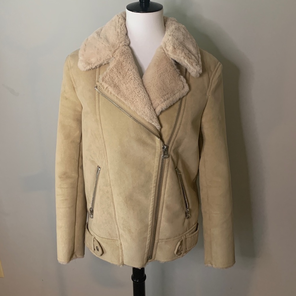 Like New Faux Suede and Fur Bomber Jacket